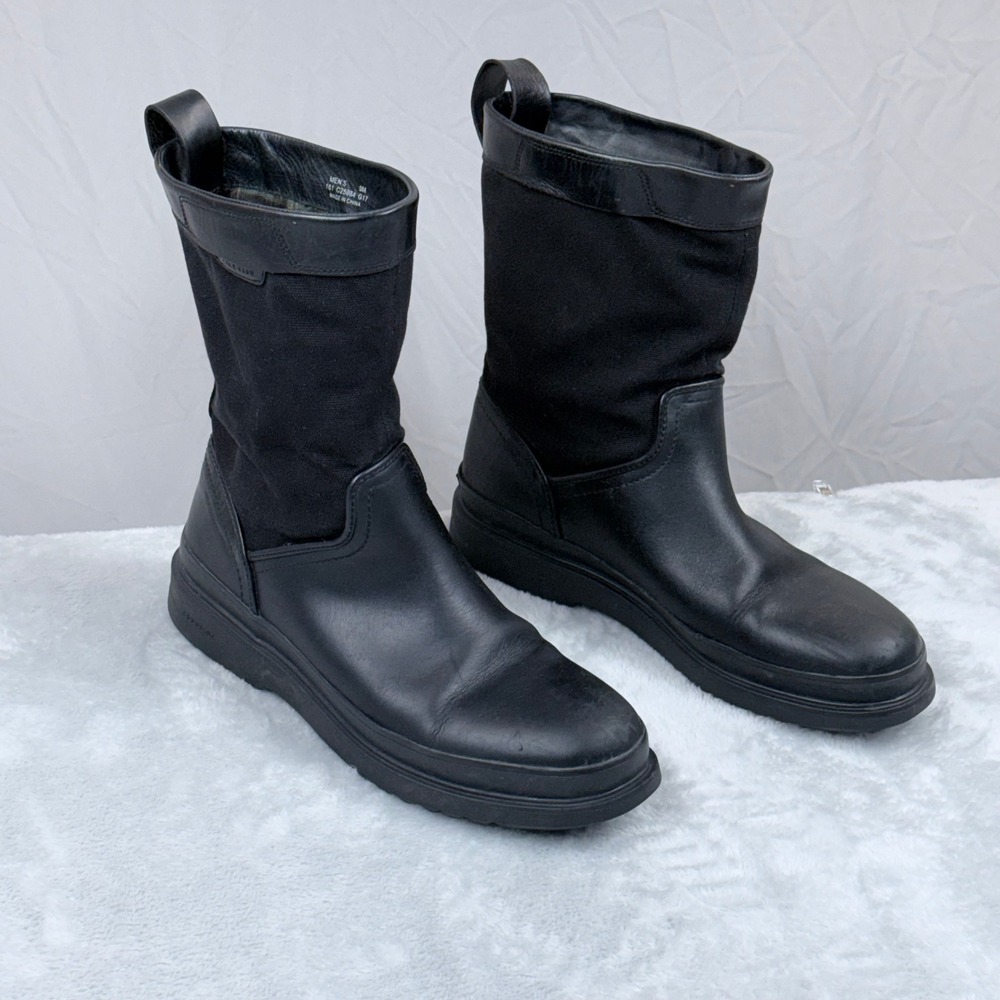 Cole Haan Millbridge Waterproof Boots Men 9 Black Leather Pull On Lined Grand OS